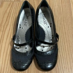 Mudd Blue plaid and Black kitten heels